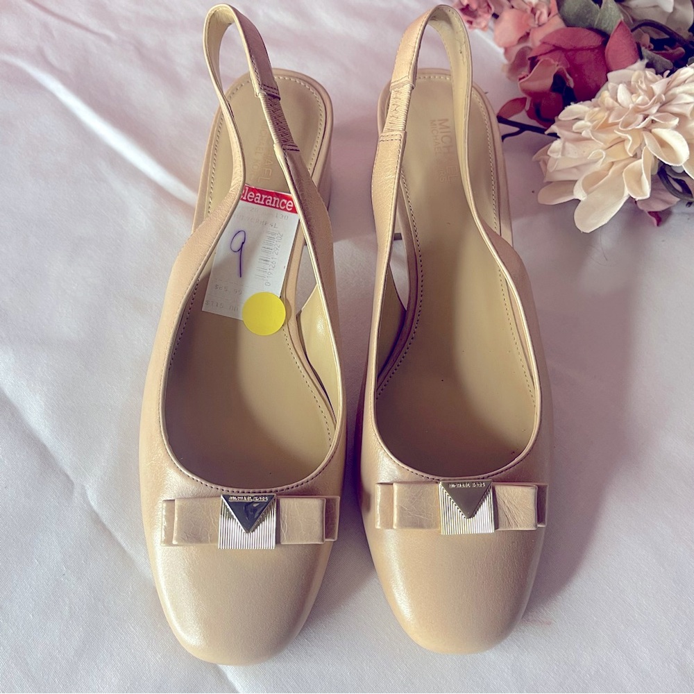 MICHAEL Michael Kors Cream Slingback Heels with Bow Accent